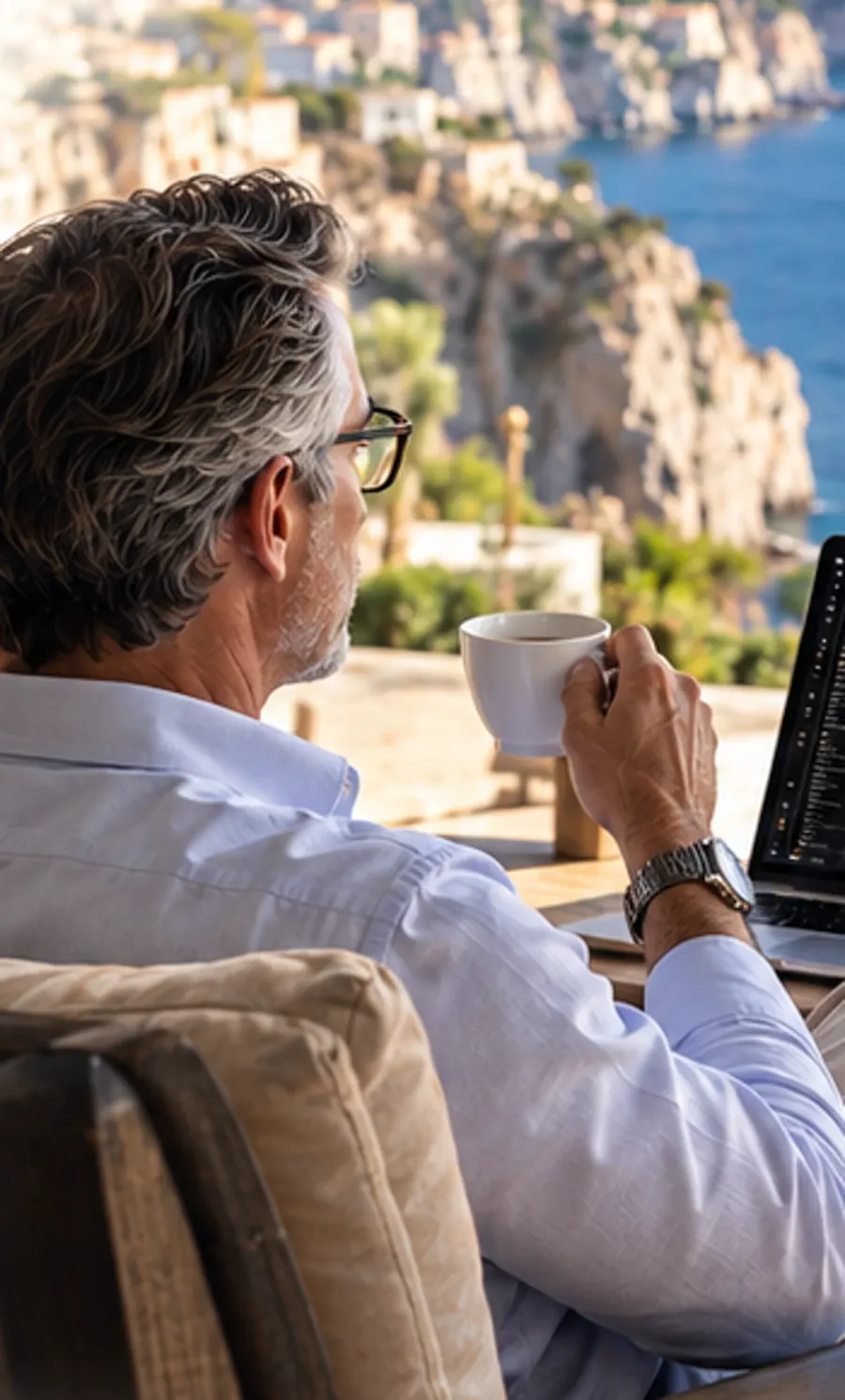 Experienced radiologist as one part of a broad elegant coastal international work-and-life scene.